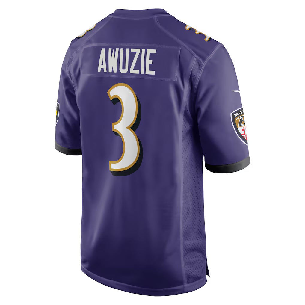 B.Ravens #3 Chidobe Awuzie Purple Jereymy Team Game Jersey