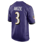 B.Ravens #3 Chidobe Awuzie Purple Jereymy Team Game Jersey
