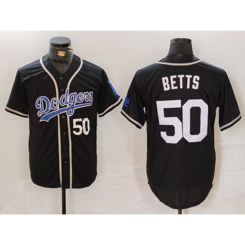 Los Angeles Dodgers #50 Mookie Betts Number Black Jereymy White Cool Base Stitched Jerseys