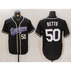 Los Angeles Dodgers #50 Mookie Betts Number Black Jereymy White Cool Base Stitched Jerseys