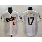 Los Angeles Dodgers #17 Shohei Ohtani Number White Gold Jereymy Fashion Stitched Cool Base Limited Jerseys