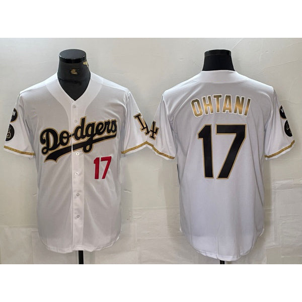 Los Angeles Dodgers #17 Shohei Ohtani Number White Gold Jereymy Fashion Stitched Cool Base Limited Jerseys