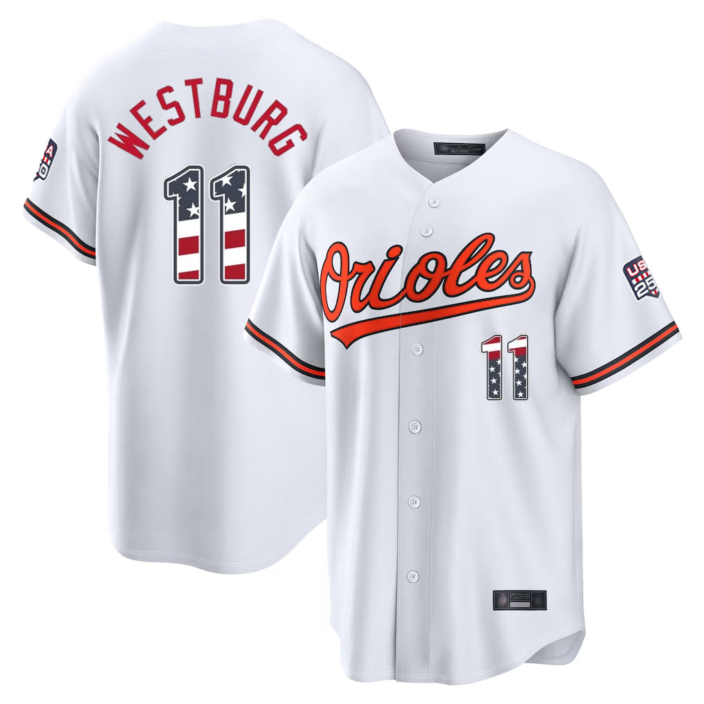 Baltimore Orioles #11 Jordan Westburg Player White Jereymy USA 250 Fourth of July Home Game Stitched Jerseys