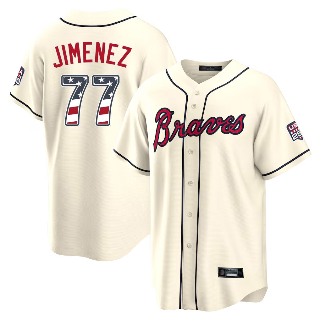 Atlanta Braves #77 Joe Jimenez Player Cream Jereymy USA 250 Fourth Of July Limited Home Game Stitched Jerseys