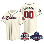 Custom Atlanta Braves Cream Jereymy Active Player 2021 World Series Chimpions With 150th Anniversary Cool Stitched Jersey