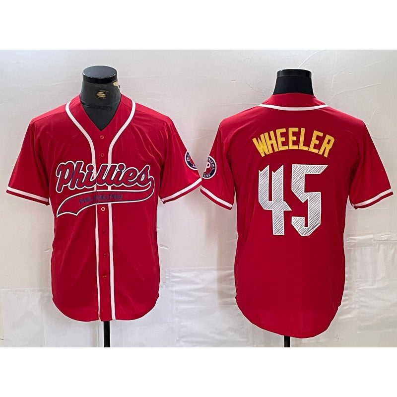 Philadelphia Phillies #45 Zack Wheeler Red Jereymy Cool Base Stitched Jersey
