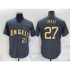 Los Angeles Angels #27 Mike Trout Number Grey Jereymy 2022 All Star Stitched Cool Base Jersey
