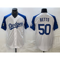 Los Angeles Dodgers #50 Mookie Betts White Blue Jereymy Fashion Stitched Cool Base Limited Jerseys