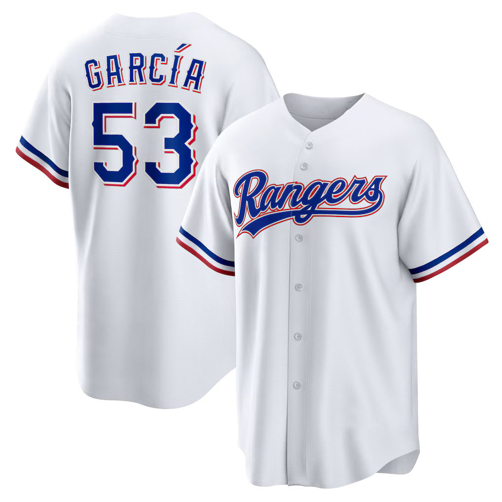 Texas Rangers #53 Adolis Garcia White Jereymy Home Replica Jersey