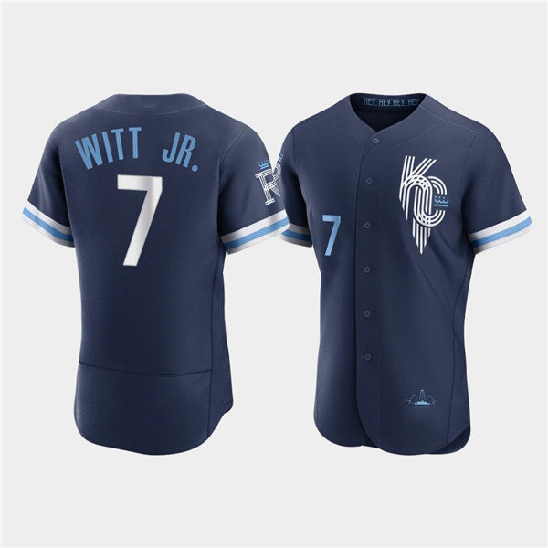 Kansas City Royals #7 Bobby Witt Jr. 2022 Navy Jereymy City Connect Flex Base Stitched Jersey