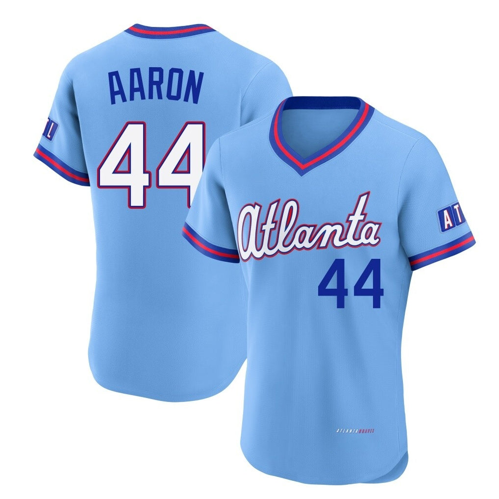 Atlanta Braves #44 Hank Aaron Player Powder Blue Jereymy 2026 City Connect T-shirt Limited Elite Home Game Stitched Jerseys