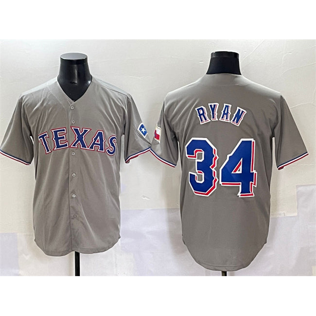 Texas Rangers #34 Nolan Ryan Grey Jereymy With Patch Cool Base Stitched Jersey