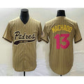 San Diego Padres #13 Manny Machado Tan Jereymy Pinstripe 2023 City Connect Cool Base Stitched Jersey 2