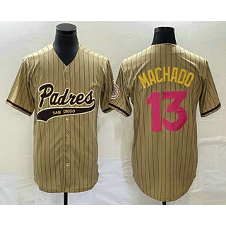 San Diego Padres #13 Manny Machado Tan Jereymy Pinstripe 2023 City Connect Cool Base Stitched Jersey 2