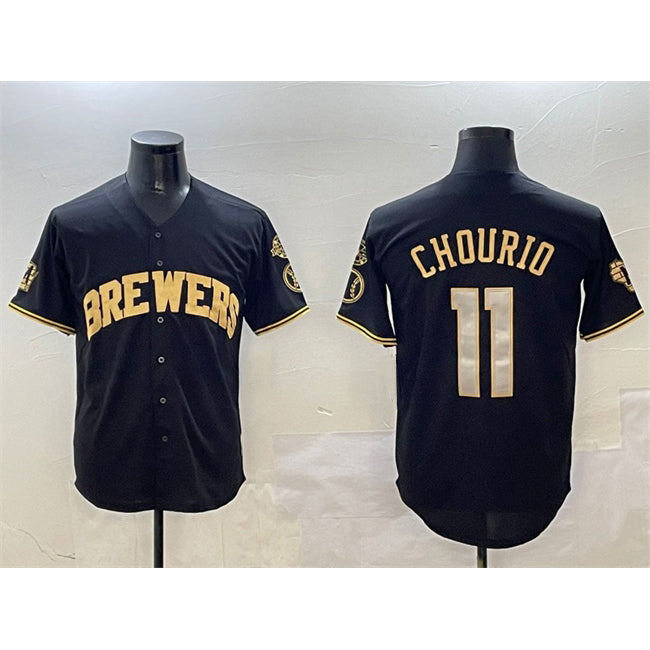 Milwaukee Brewers #11 Jackson Chourio Black Gold Jereymy With Home Patch Limited Stitched Jersey