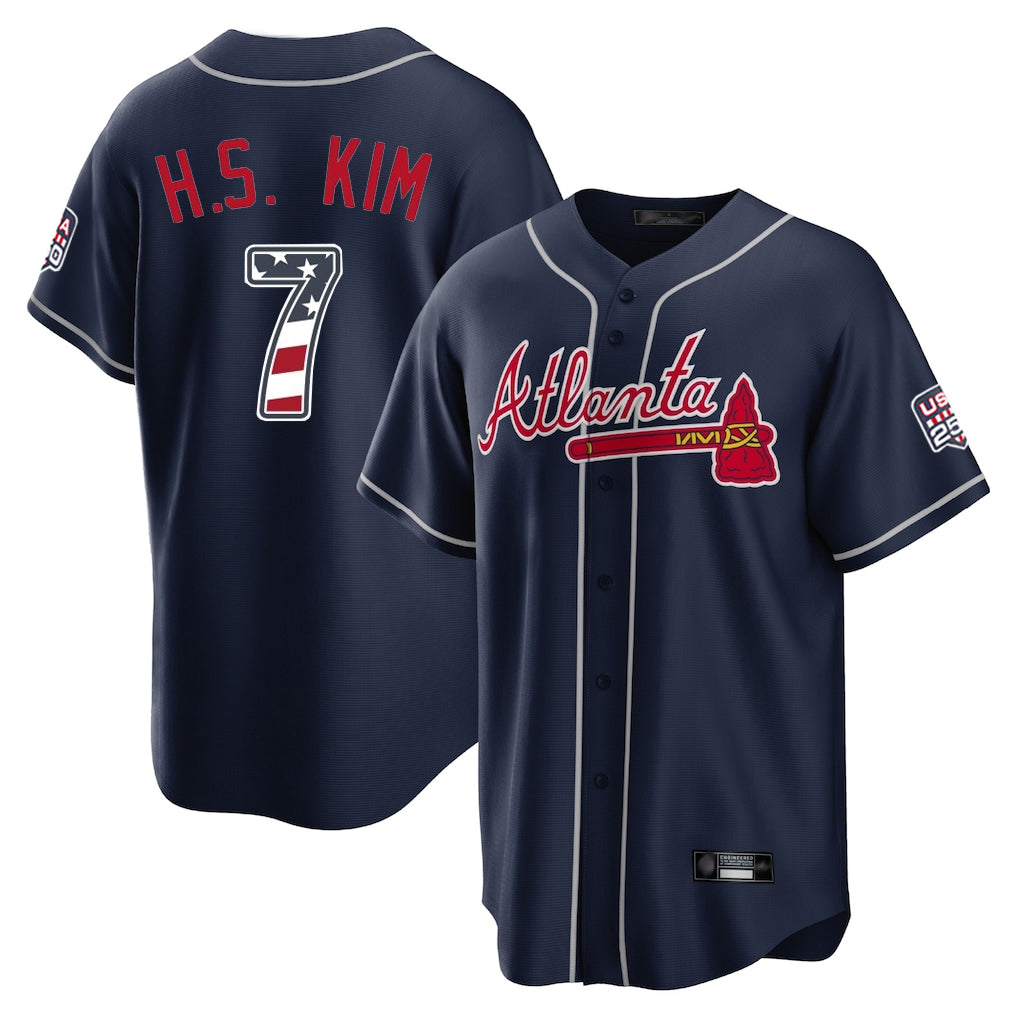 Atlanta Braves #7 Ha-Seong Kim Player Navy Jereymy USA 250 Fourth Of July Limited Home Game Stitched Jerseys