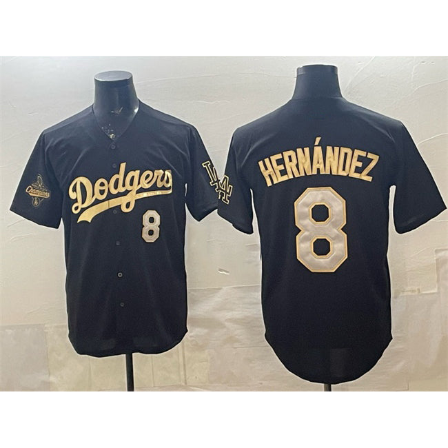 Los Angeles Dodgers #8 Enrique Hern¨¢ndez Black Gold Jereymy 2025 World Series Champions Patch Limited Stitched Jersey