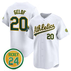Oakland Athletics #20 Zack Gelof White Jereymy 2024 Home Limited With Rickey Henderson Patch Stitched Jersey