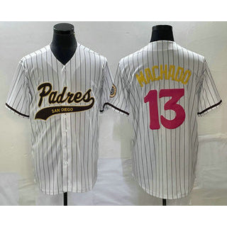 San Diego Padres #13 Manny Machado White Jereymy Pinstripe 2023 City Connect Cool Base Stitched Jersey 2