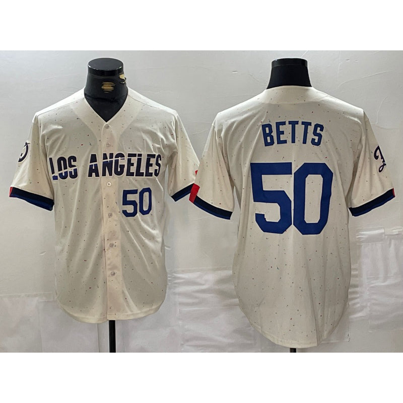Los Angeles Dodgers #50 Mookie Betts Number Cream Jereymy 2024 City Connect Limited Stitched Jerseys