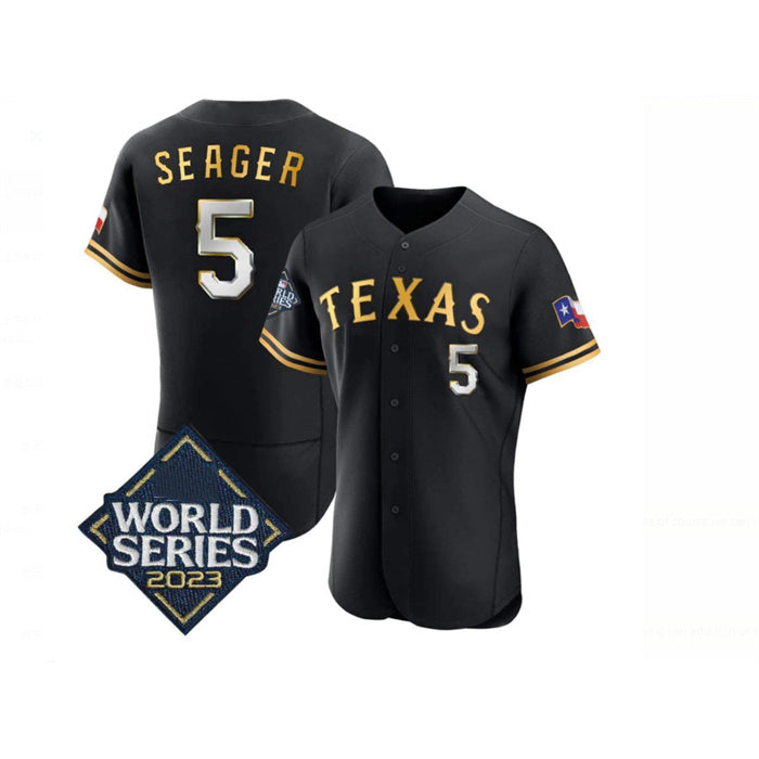 Texas Rangers #5 Corey Seager Black Gold Jereymy 2023 World Series Flex Base Stitched Jersey