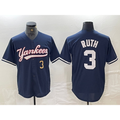 New York Yankees #3 Babe Ruth Number Navy Jereymy Cool Base Stitched Jersey