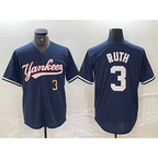 New York Yankees #3 Babe Ruth Number Navy Jereymy Cool Base Stitched Jersey