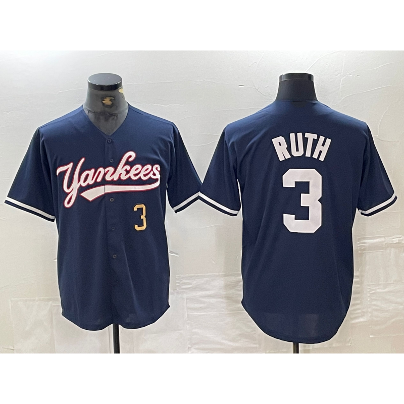 New York Yankees #3 Babe Ruth Number Navy Jereymy Cool Base Stitched Jersey