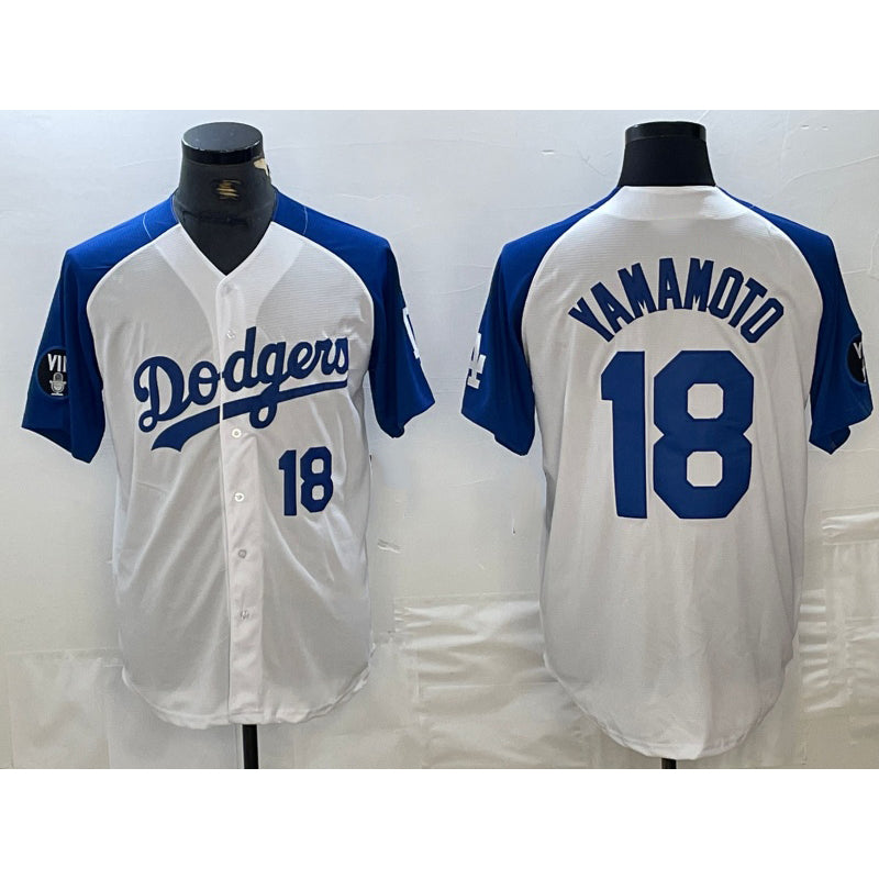 Los Angeles Dodgers #18 Yoshinobu Yamamoto Number White Blue Jereymy Fashion Stitched Cool Base Limited Jersey 2
