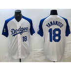 Los Angeles Dodgers #18 Yoshinobu Yamamoto Number White Blue Jereymy Fashion Stitched Cool Base Limited Jersey 2