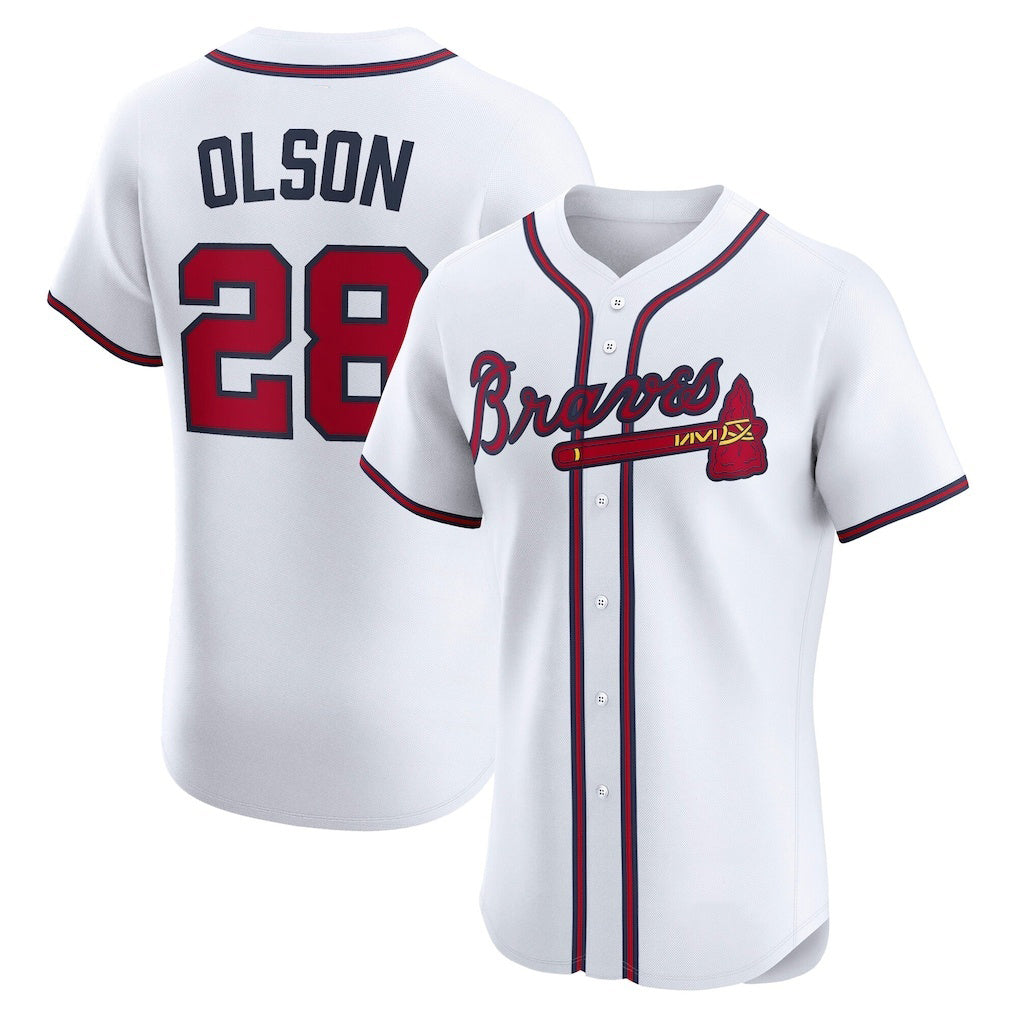 Atlanta Braves #28 Matt Olson White Jereymy Home Elite Player Jersey