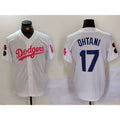 Los Angeles Dodgers #17 Shohei Ohtani White Pink Jereymy Vin & Kobe Patch Stitched Jersey 2