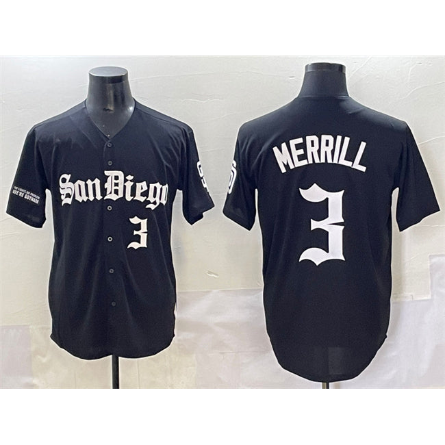 San Diego Padres #3 Jackson Merrill Black Jereymy Gothic Edition Vapor Limited Stitched Jersey