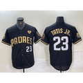 San Diego Padres #23 Fernando Tatis Jr Black Gold Jereymy With Patch Cool Base Stitched Jersey