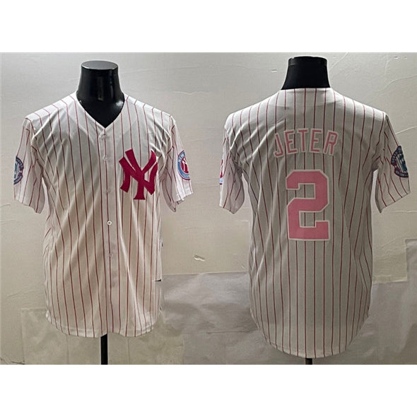New York Yankees #2 Derek Jeter Pink Jereymy With Patch Limited Stitched Jersey