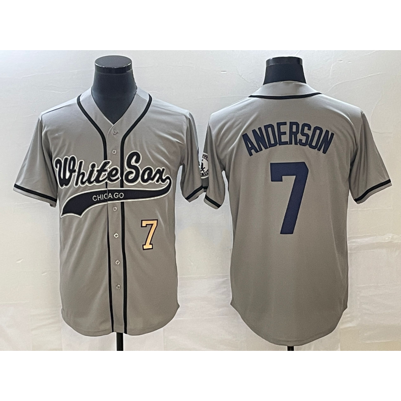 Chicago White Sox #7 Tim Anderson Number Grey Jereymy Cool Base Stitched Jersey