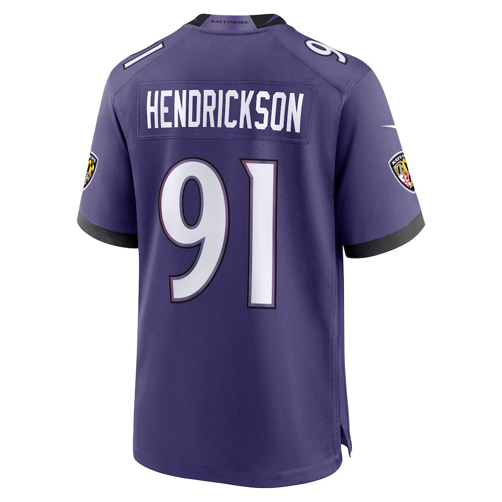 B.Ravens #91 Trey Hendrickson Purple Jereymy Team Game Jersey