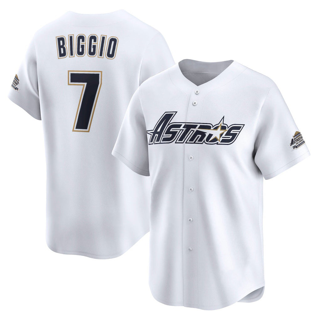 Houston Astros #7 Craig Biggio White Jereymy Throwback Cooperstown Collection Limited Jersey