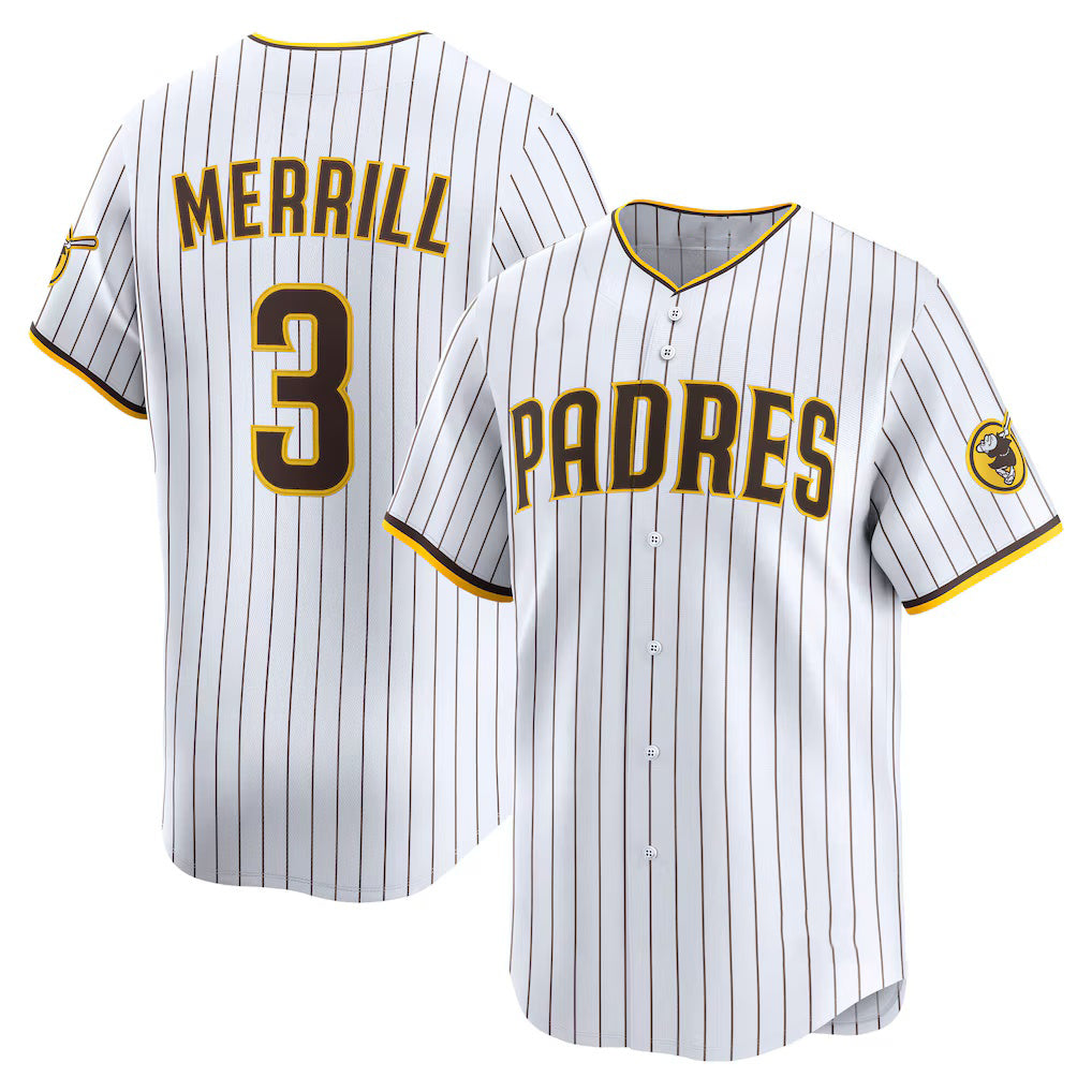 San Diego Padres #3 Jackson Merrill White Jereymy Home Limited Player Jersey