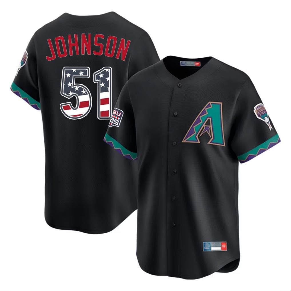 Arizona Diamondbacks #51 Randy Johnson Player Black Jereymy USA 250 Fourth of July Home Game Stitched Jerseys