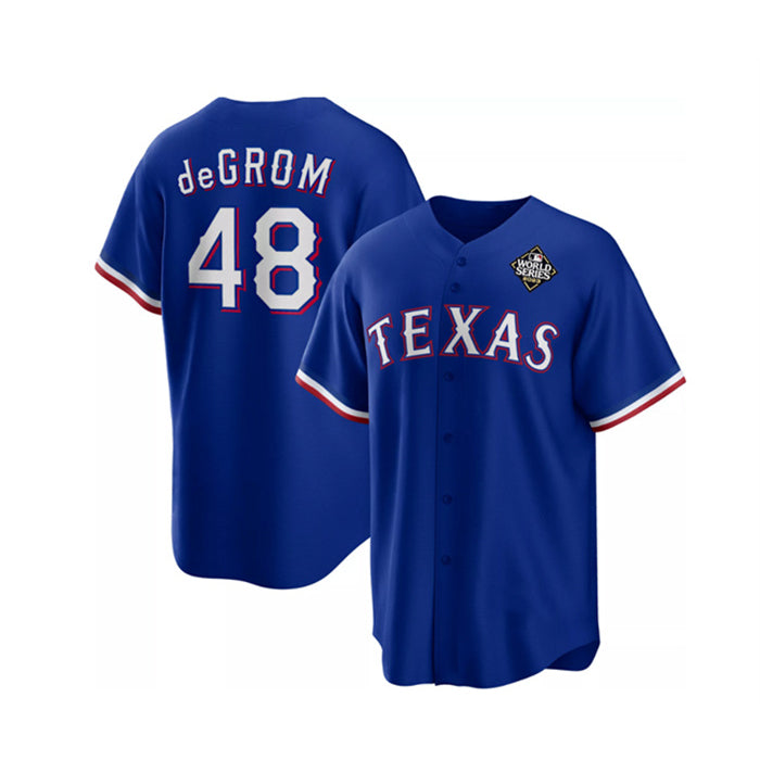 Texas Rangers #48 Jacob DeGrom Royal Jereymy 2023 World Series Cool Base Stitched Jersey