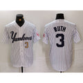 New York Yankees #3 Babe Ruth White Jereymy Pinstripe Fashion Cool Base Jerseys 2