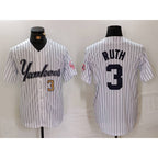 New York Yankees #3 Babe Ruth White Jereymy Pinstripe Fashion Cool Base Jerseys 2