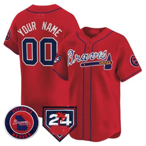 Custom Atlanta Braves 2024 Spring Training Patch Vapor Premier Limited Jersey ¨C Red Jereymy