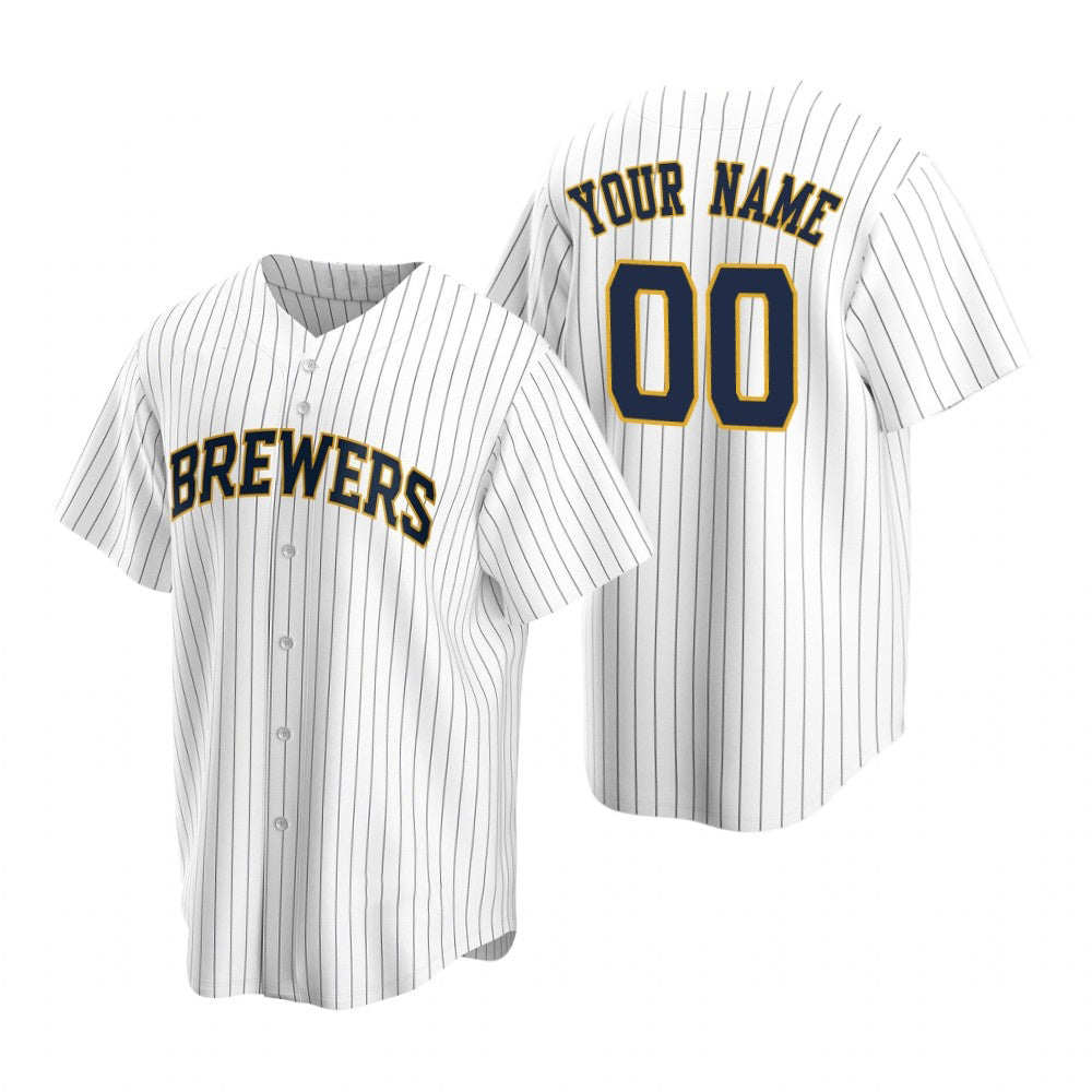 Custom Milwaukee Brewers White Jereymy Stitched Cool Base Jersey