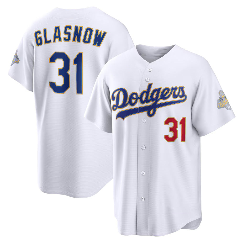 Los Angeles Dodgers #31 Tyler Glasnow White Jereymy 2026 Gold Collection Stadium Jersey