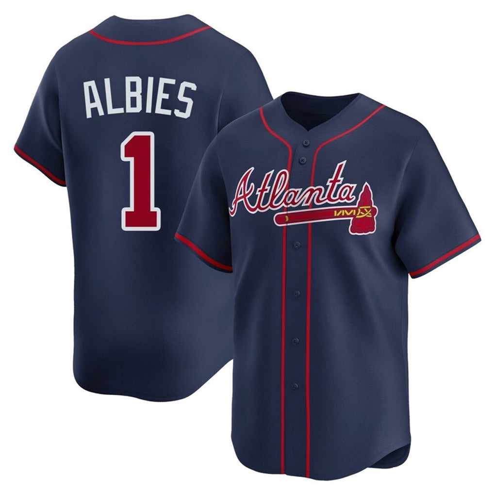 Atlanta Braves #1 Ozzie Albies Player Navy Jereymy Limited Home Game Stitched Jerseys