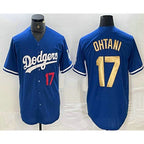 Los Angeles Dodgers #17 Shohei Ohtani Number Blue Gold Jereymy Stitched Cool Base Jerseys