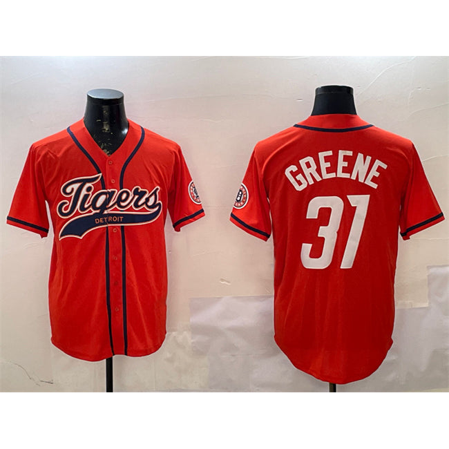Detroit Tigers #31 Riley Greene Orange Jereymy With Patch Cool Base Stitched Jersey 2