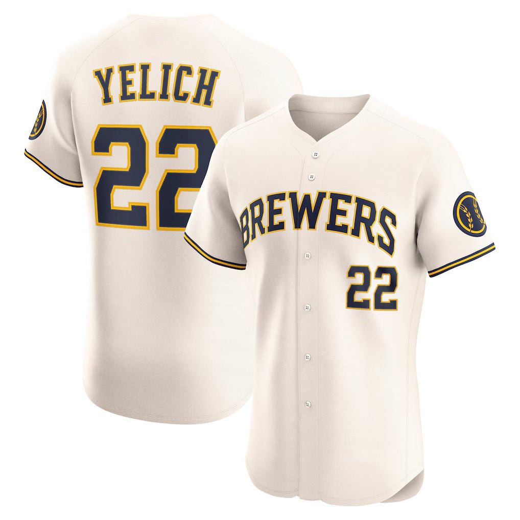 Milwaukee Brewers #22 Christian Yelich Cream Jereymy Home Elite Player Jersey